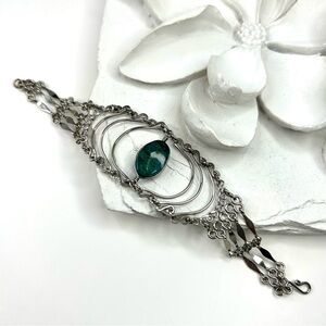 Silver Malachite Stone Bracelet